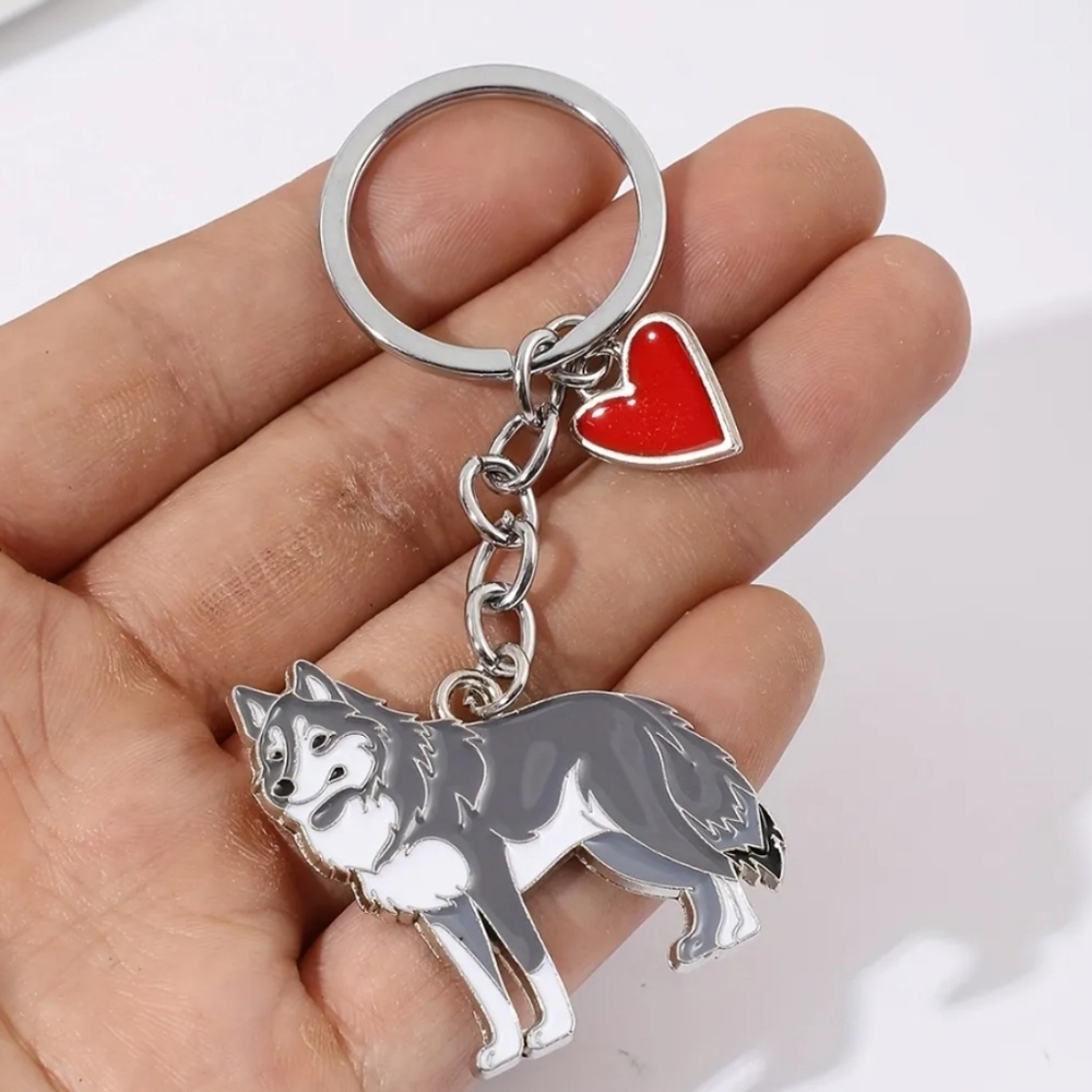 Enamel Gray Siberian Husky Keychain Bag 🎒👜 Charm Accesory ~   🐾 🐕